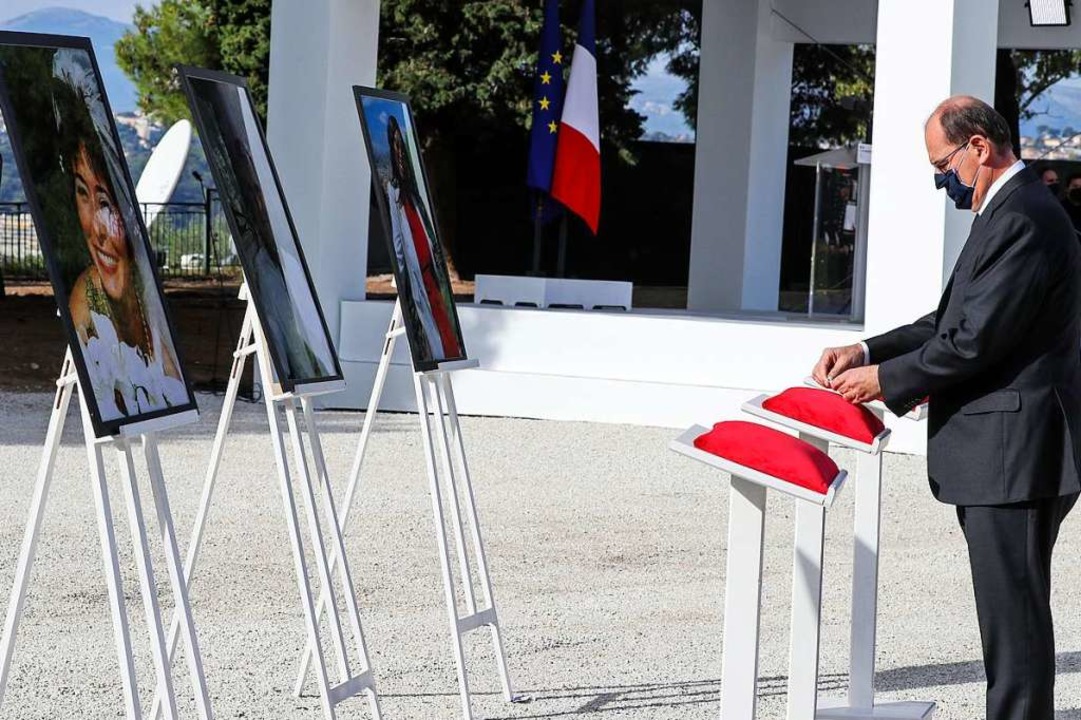 Jean Castex, Premierminister von frank...Nizza im Rahmen einer Gedenkzeremonie.  | Foto: Valery Hache (dpa)