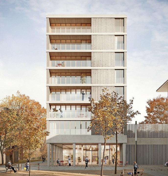 In der Buggingerstrae 52 wird seit Se...ressourceneffizienten Holzhaus gebaut.  | Foto: Jonas Bloch Visualisierung Weissenrieder Architekten