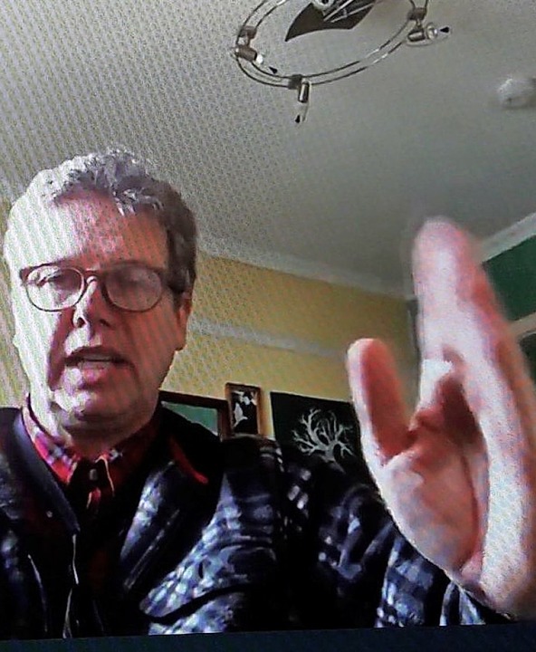 Stdtepartner per  Videokonferenz: Wei...Christian Leitherer beim Zoom-Gesprch  | Foto: Jim Clevett