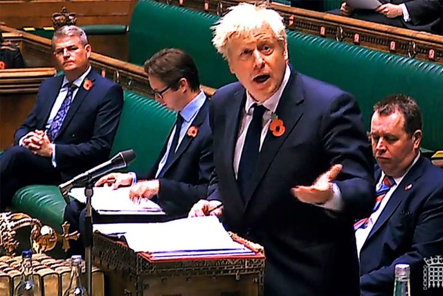 Premierminister Boris Johnson am Mittwoch im britischen Unterhaus.  | Foto: - (AFP)