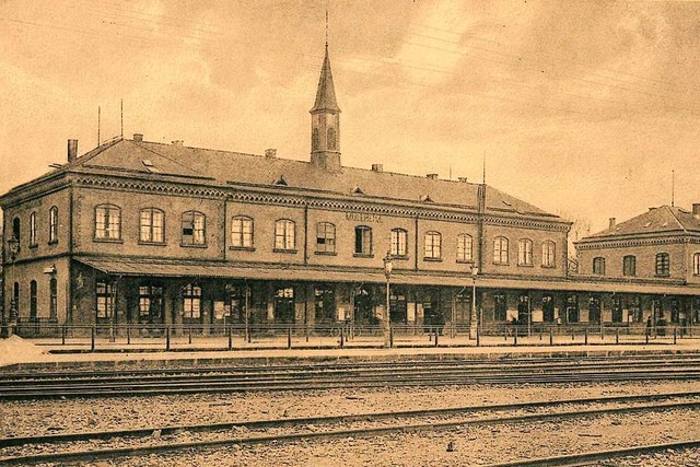 Der alte Mllheimer Bahnhof auf einer Postkarte von 1908.  | Foto: Markgrfler Museum Mllheim