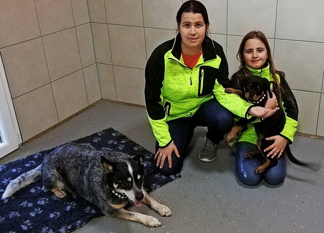 Monia (links) und Mara Kaiser mit zwei Hundegsten   | Foto: Privat