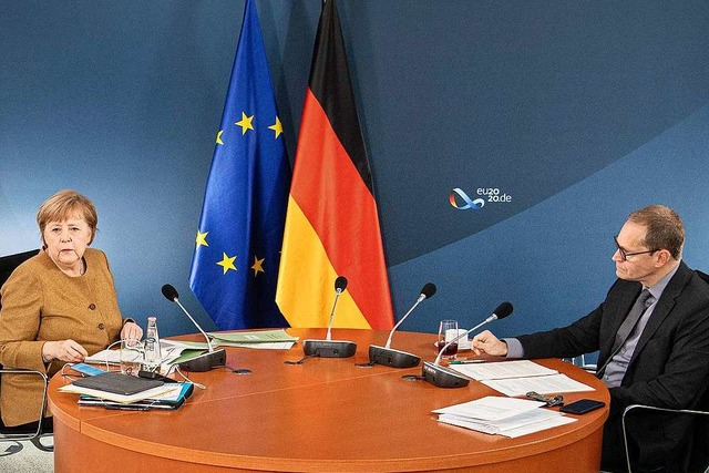 Kanzlerin Angela Merkel und Berlins Re...isterprsidentenkonferenz am Mittwoch.  | Foto: Guido Bergmann (dpa)