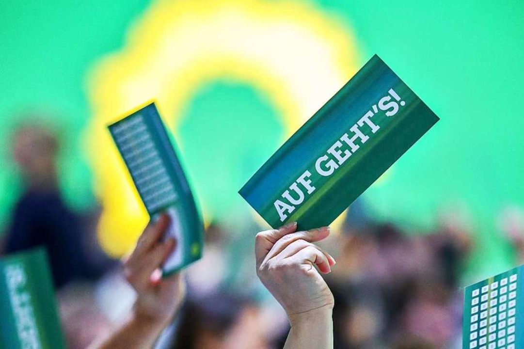 Abstimmungskarten beim Bundesparteitag...arteitag Ende November virtuell statt.  | Foto: Jan Woitas (dpa)