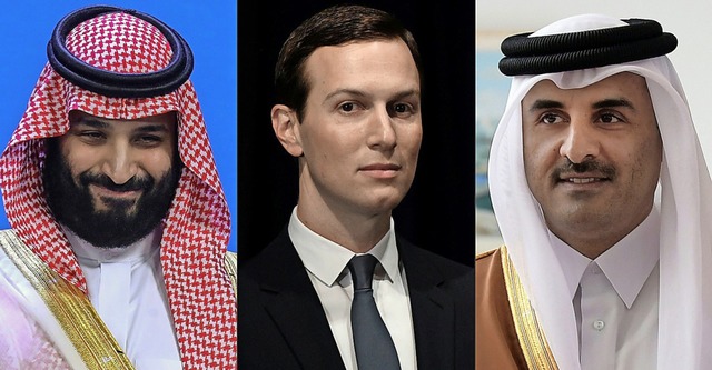 Saudi-Arabiens Kronprinz  Mohammed bin...eikh Tamim bin Hamad al-Thani (von l.)  | Foto: LUDOVIC MARIN, SAUL LOEB, FETHI BELAID (AFP)