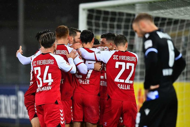 Diesmal durften die Spieler des SC Fre...whrend des Spiels und am Ende jubeln.  | Foto: SC Freiburg/Achim Keller