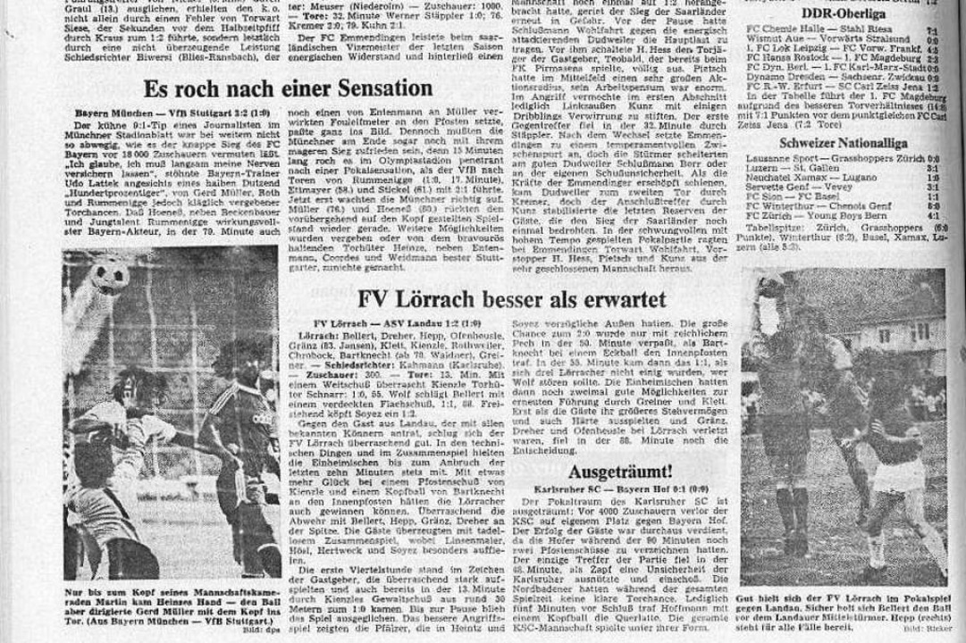 Zwischen Gerd Müller und DDR-Oberliga:...Badische Zeitung vom 9. September 1974  | Foto: BZ-Archiv