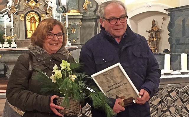 Mechthilde und Siggi Glckler wurden n...ankt Remigius Merdingen verabschiedet.  | Foto: Mario Schneberg