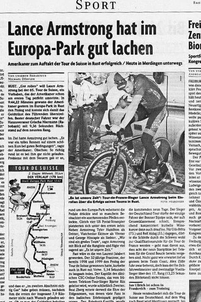 Armstrong gewinnt Prolog und Tour: die BZ vom 20. Juni 2001  | Foto: BZ-Archiv