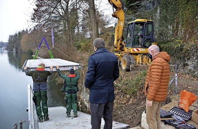 Fast fertig ist der neue Bootssteg unterhalb von Haus Salmegg.  | Foto: Stadt Rheinfelden