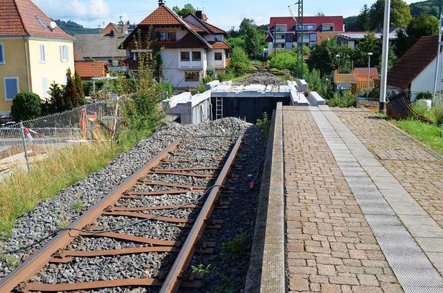 Die berfhrung in Bleibach-Ortsmitte ...hen, der Schienenverlauf unterbrochen.  | Foto: Nikolaus Bayer