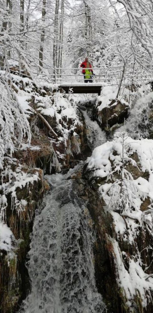 Tosend zu Tal: Der Fahler Wasserfall als Winterwunderwerk.  | Foto: Silke Kohlmann