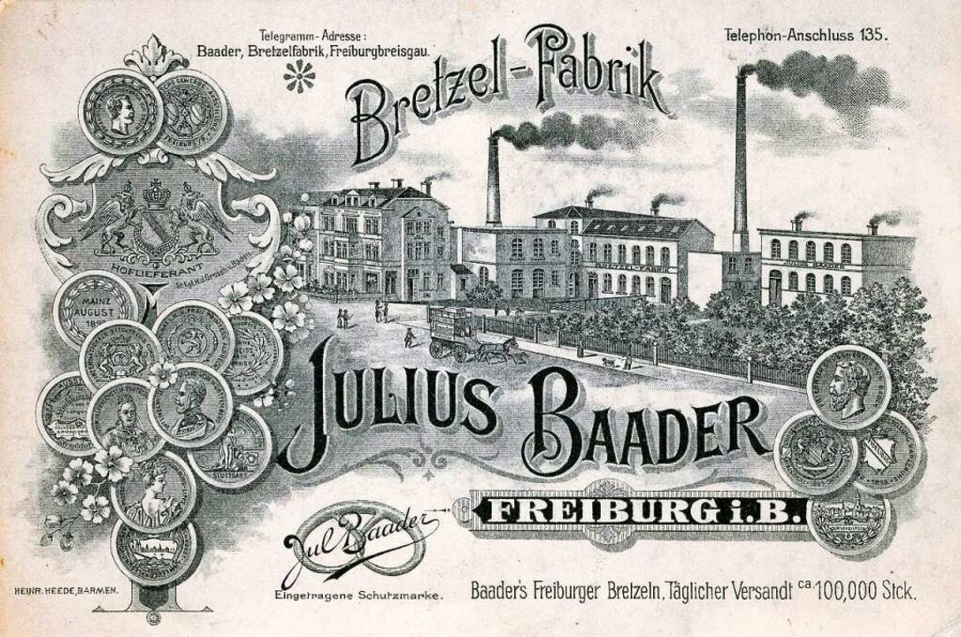 Eine Werbekarte der Brezel-Fabrik Juli...der Basler Straße in der Zeit um 1900.  | Foto: Archiv Manfred Gallo