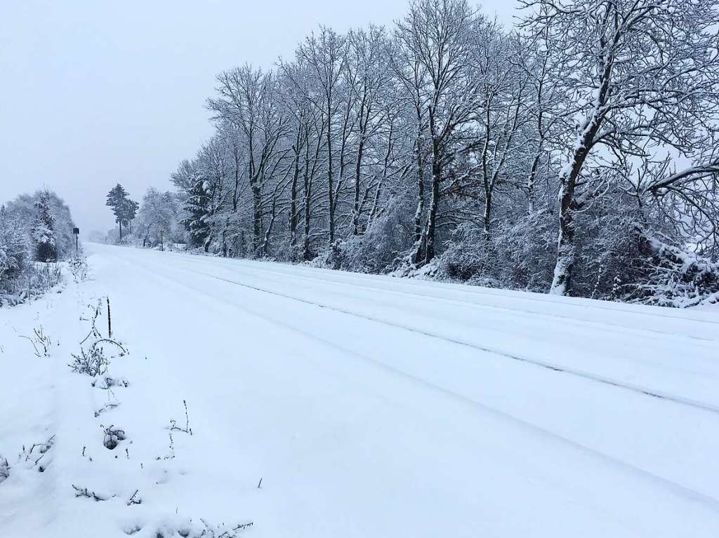 Schnee auf den Schienen in Herten. Am Freitagmorgen fhrt hier kein Zug.