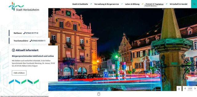 Aufgerumt und  ansprechend prsentier...e neue Homepage der Stadt Herbolzheim.  | Foto: Martin Wendel