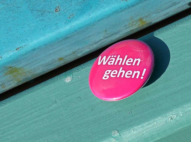 Mit diesem Button wurde bei der vergan...r eine hohe Wahlbeteiligung geworben.  | Foto: Bernd Settnik