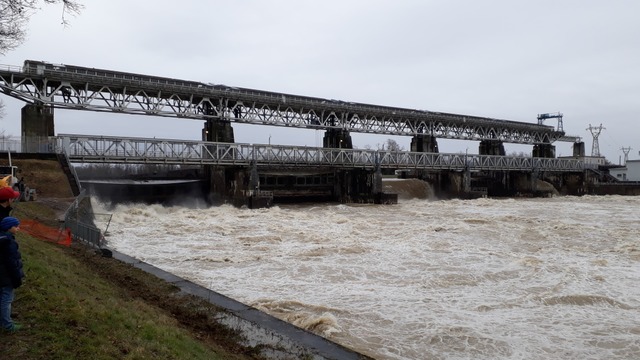 Rhein-Hochwasser am Stauwehr Mrkt bei Weil am Rhein  | Foto: Hannes Lauber