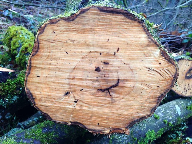 Smiley auf Baumstamm.  | Foto: Herbert Koch