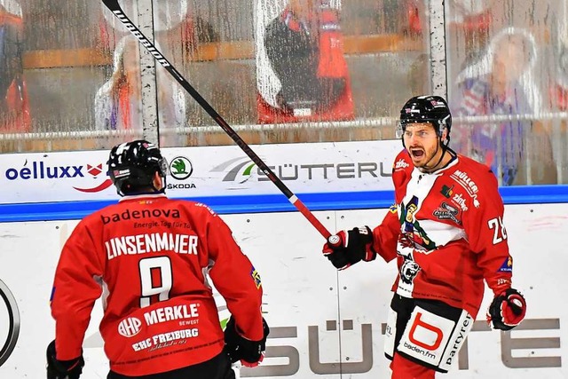 Jordan George (rechts) erzielte den Si...rjubel beim Heimspiel gegen Heilbronn.  | Foto: Achim Keller