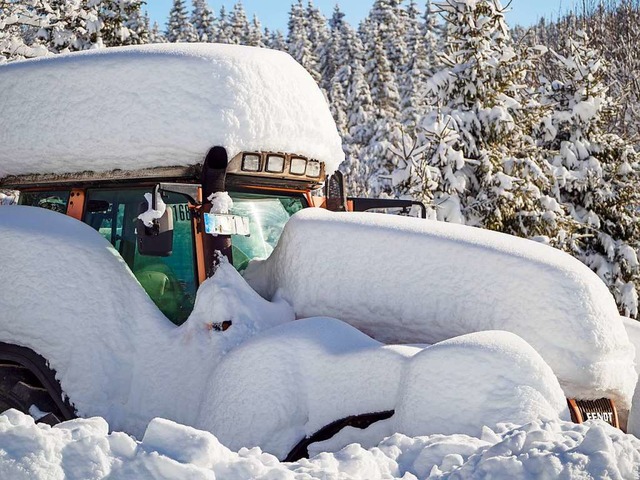 Der Winter im Januar hat den  Schlepper in Schluchsee eingeschneit.     | Foto: zackosandereseite