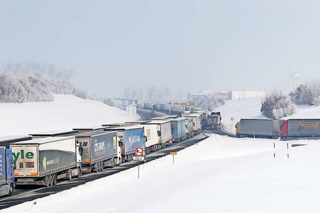 Lastwagen warten auf einer Autobahn.  | Foto: Petr David Josek