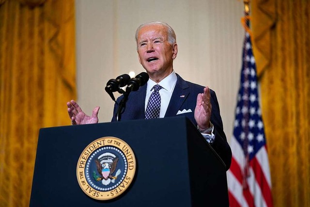 Joe Biden, Prsident der USA, spricht ...nchner Sicherheitskonferenz teilnimmt.  | Foto: Patrick Semansky (dpa)