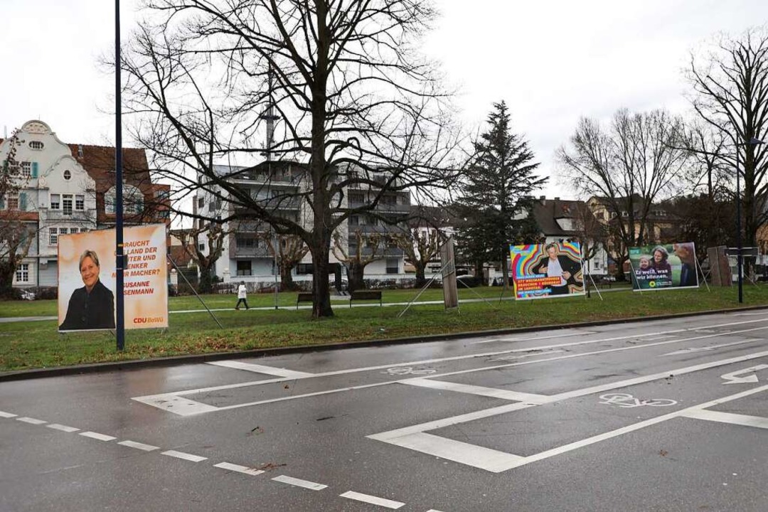 Die großen Wahlkampfaufsteller in Lahr wurden nicht beschädigt.  | Foto: Christoph Breithaupt