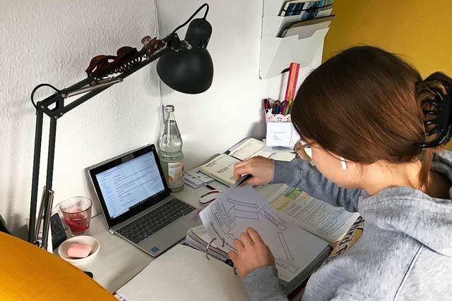 Ella Frank an ihrem Schreibtisch beim Home-Schooling  | Foto: Katja Fimmen