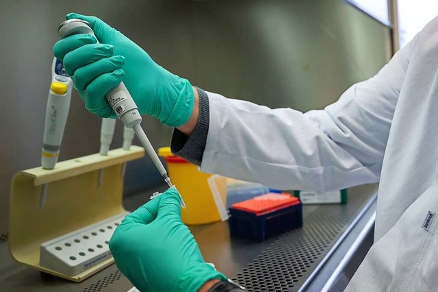 Ein PCR-Test wird auf die Analyse im Labor vorbereitet.  | Foto: Sebastian Gollnow (dpa)