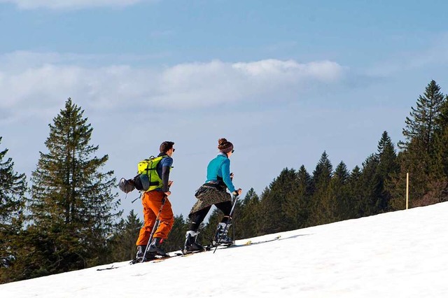 Nur Tourengeher hatten am Feldberg ihr...geht die Wanderung in Richtung Gipfel.  | Foto: Wolfgang Scheu