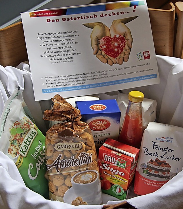Sammelkorb fr Lebensmittelspenden zu ...  in der Btzinger katholischen Kirche  | Foto: Horst David