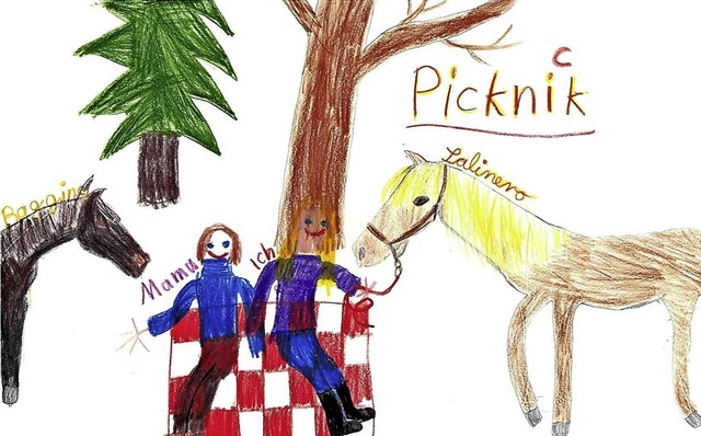 Matilda Wiesler hat ein Bild von ihrem Pferdepicknick gemalt.  | Foto: privat