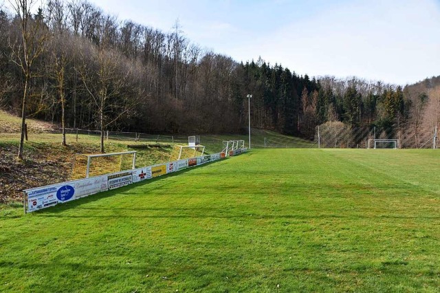 Der Sportplatz des Sportvereins Eichse... aus der Bschung Wasser in den Platz.  | Foto: Horatio Gollin