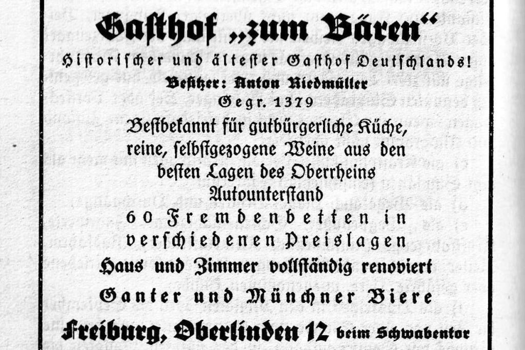 Eine Anzeige des Roten Bren aus dem Jahr 1927.  | Foto: privat