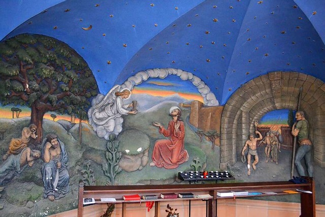 Jesus im lberg - Das Wandbild im Anda...rkirche der Elzacher Neunlindenkapelle  | Foto: Nikolaus Bayer