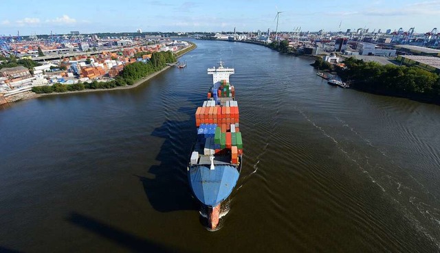 Ein Containerschiff fhrt auf der Elbe zum Hamburger Hafen.  | Foto: Daniel Reinhardt