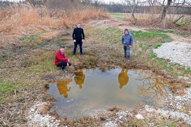 Reinhold Treiber, Carsten Mller, Greg...egutachten die neu angelegten Biotope.  | Foto: Dirk Sattelberger