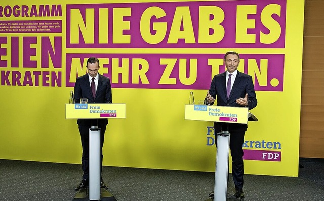 FDP-Chef Christian Lindner (rechts) und Generalsekretr Volker Wissing  | Foto: Bernd von Jutrczenka (dpa)