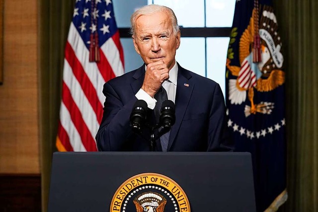 Joe Biden, Prsident der USA, spricht ... restlichen US-Truppen aus Afghanistan  | Foto: Andrew Harnik (dpa)