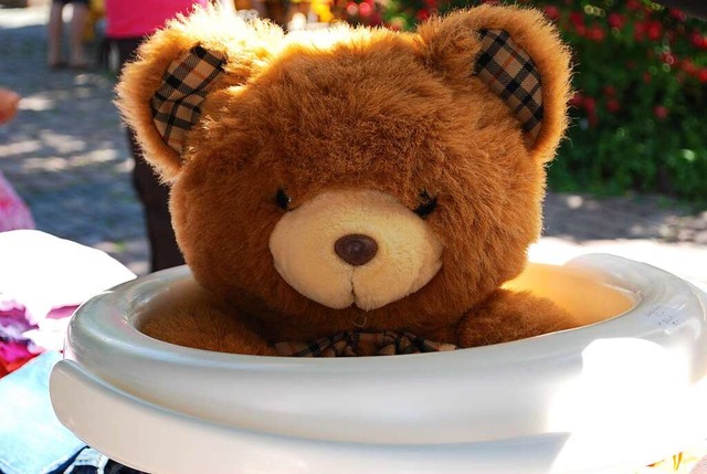Diesen gebrauchten Teddy hat ein Flohmarktverkufer in eine Schssel gesetzt.  | Foto: Sylvia-Karina Jahn
