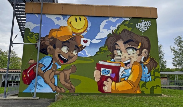 Das neue Graffito an der Goetheschule   | Foto: Kromer