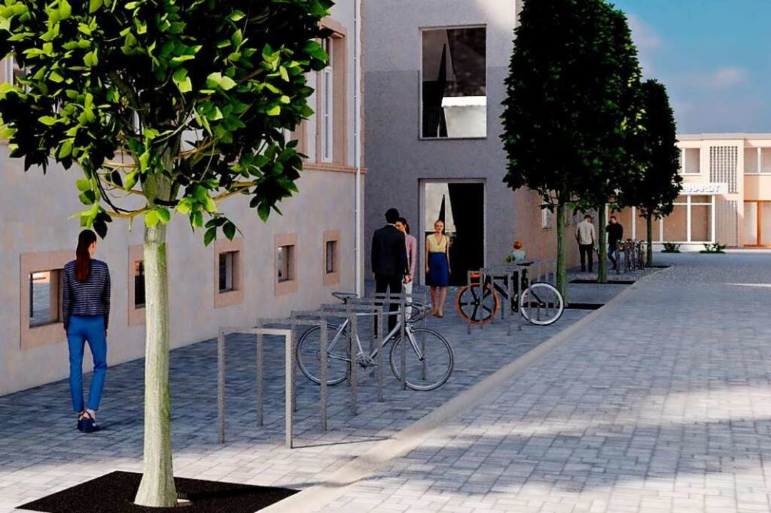 Fahrradstellpltze statt Pkw-Parkpltz... Rathaus in der Joseph-Vomstein-Strae  | Foto: Stadt Bad Krozingen