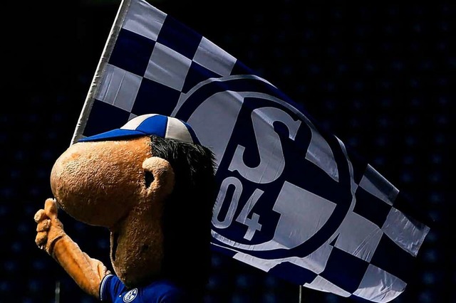 Wenigstens Maskottchen Erwin hlt noch die Schalker Fahne hoch.  | Foto: LEON KUEGELER (AFP)