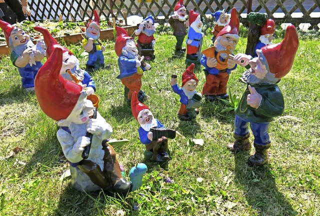 Muntere Truppe im Garten von Herbert u...orath: die  (Gartenzwerg-)Musikanten.   | Foto: Erhard Morath