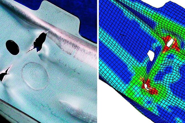 Crashversuch eines Auto-Bauteils aus T...te Crashsimulation des Fraunhofer IWM.  | Foto: Fraunhofer IWM