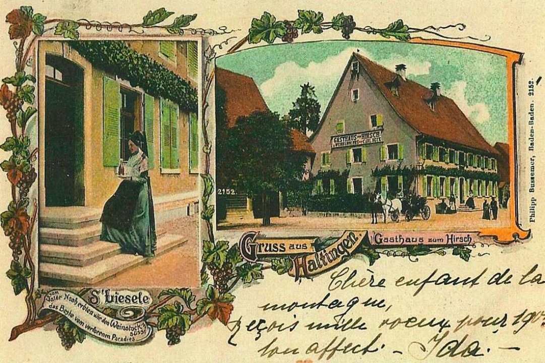 Litho-Karte vom Haltinger Hirschen, der damals noch &#8222;Hirsch&#8220; hieß.  | Foto: Fritz Waldmann