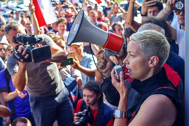 Maria Kolesnikova bei Protesten gegen ...xander Lukaschenko am 17. August 2020.  | Foto: SERGEI GAPON