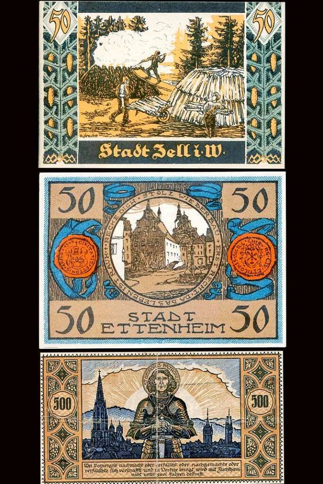 So wie die Stdte Zell im Wiesental un...n Freiburg in den 1920 Jahren Notgeld. 