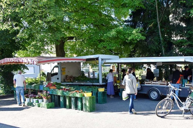 Der Wochenmarkt in Wyhlen zieht viele Kunden an.  | Foto: Horatio Gollin