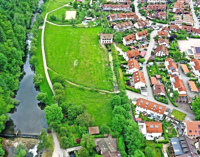 Um diese Grnflche zwischen Fluss Wiese und Wohngebiet Bremt geht es.  | Foto: Martin Klabund